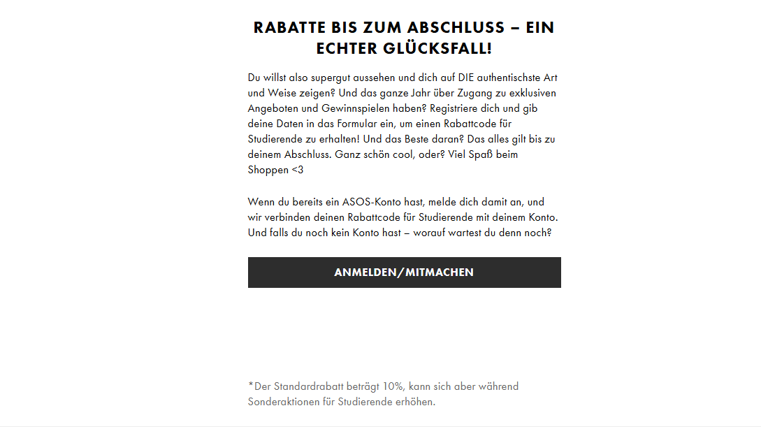 Studentenrabatt bei ASOS in drei Schritten von der Verifizierung bis zum Rabatt im Warenkorb
