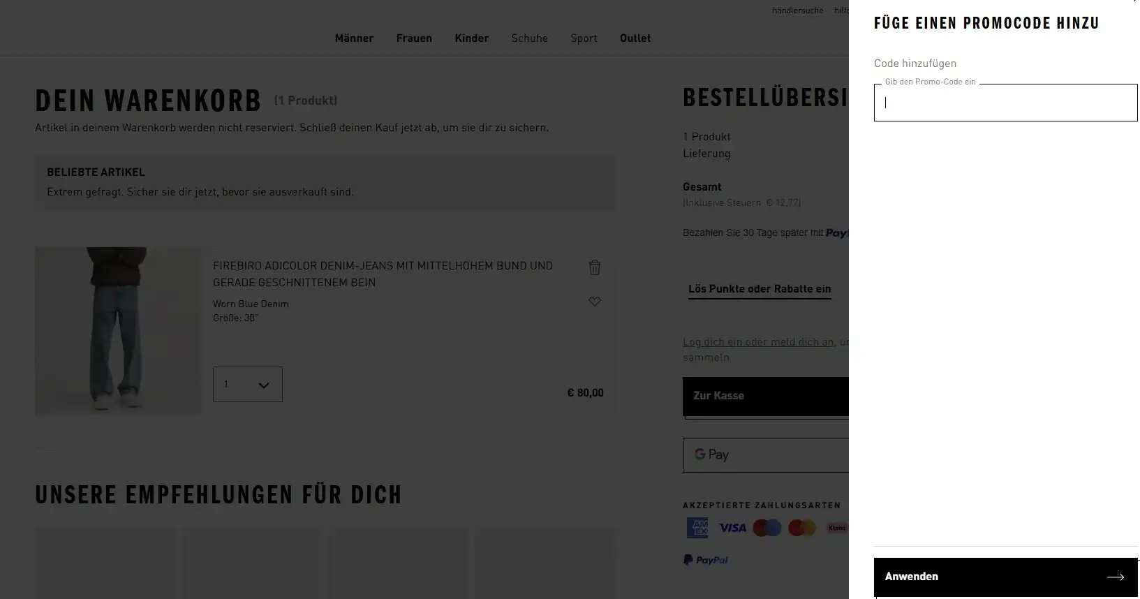 Adidas Gutschein bei der Bestellung einlösen