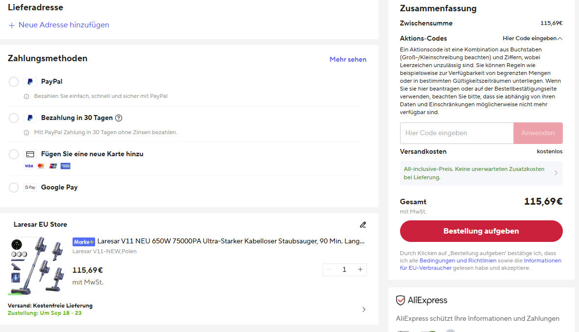 AliExpress Gutschein im Bestellprozess einlösen