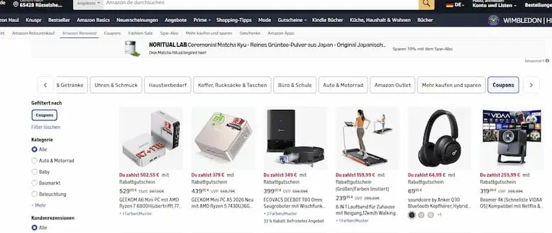 Amazon Produktseite mit markiertem Feld zum Aktivieren eines Coupons