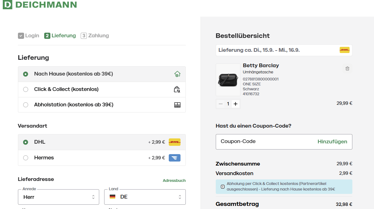 Deichmann Gutschein im Gutscheinfeld einlösen