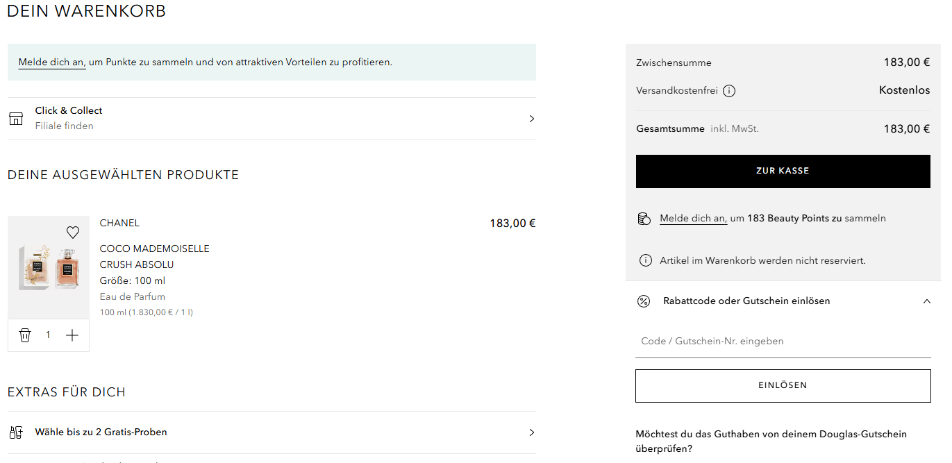 Douglas Gutschein online im Warenkorb einlösen
