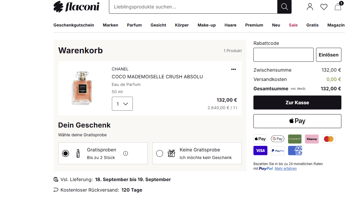 Flaconi Gutschein im Warenkorb einlösen