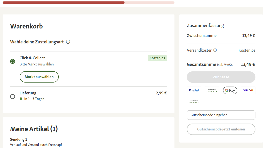 Fressnapf Gutschein online im Warenkorb einlösen