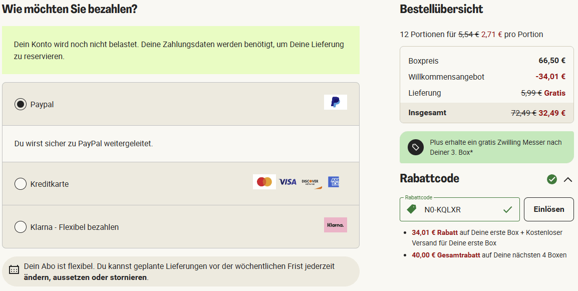 HelloFresh Gutschein beim Bestellvorgang einlösen