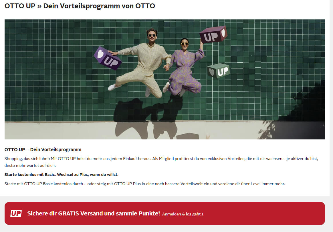 Vorteile von Otto Up mit Sparbuch, Lieferflat und UPheros