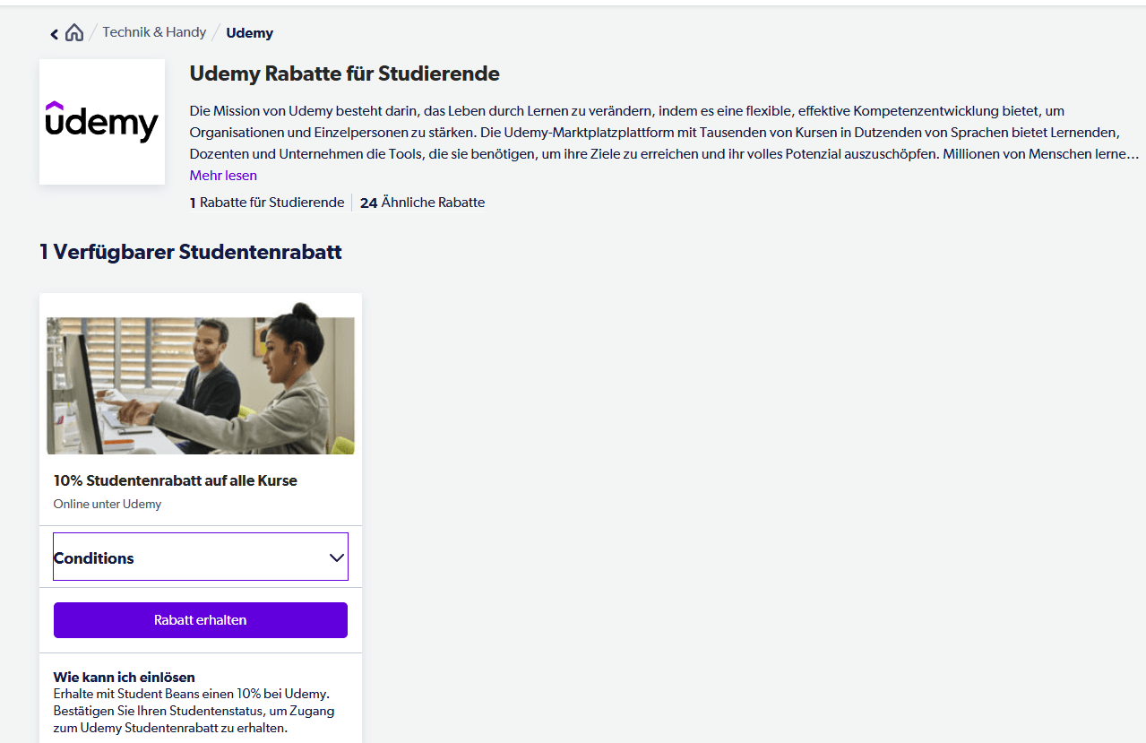 Sparwege bei Udemy mit Angeboten, Aktionen und Studentenrabatt über studentbeans