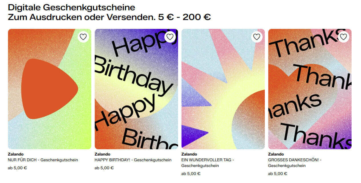 Zalando Geschenkgutschein kaufen und per E-Mail oder als Karte verschenken